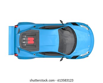 Bright Blue Sports Car - Top View - 3D Render