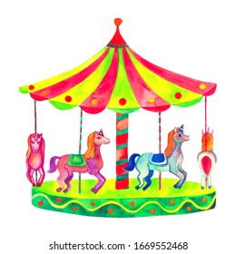 Bright Carousel Horseswatercolor Illustration Isolated On Stock ...