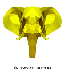 bright colored abstract geometric polygonal elephant isolated on white background for use in design for card, invitation, poster, banner, placard or billboard cover. Raster copy