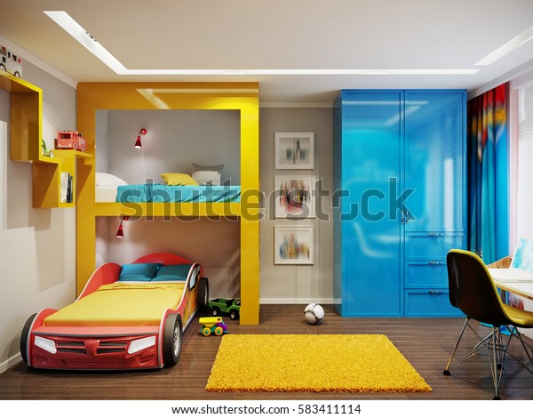 Bright Colored Cozy Childrens Room Modern Stock Illustration 583411114