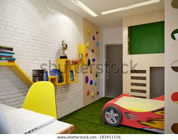 Bright Colored Cozy Childrens Room Modern Stock Illustration 583411156