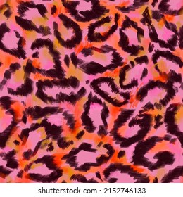 Bright colorful blurry sketched seamless pattern and abstract geometric chaotic irregular spots animal skins Colorful leopard skin  jaguar fur Soft fluffy effect Limited color palette