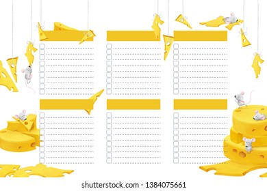 Bright colorful cheese and cute little mouses weekly planner template - Powered by Shutterstock