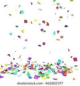 Bright And Colorful Confetti Flying On The Floor. Isolated Background. 3D Illustration