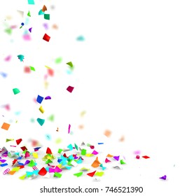 Bright And Colorful Confetti Flying On The Floor. Isolated Background. 3D Illustration