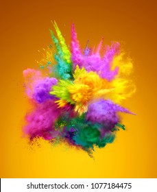 Bright Colorful Explosion Of Powder. Freeze Motion Of Color Powder Exploding. 3D Illustration