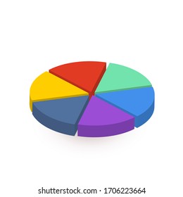 Bright Colourful Pie Diagram Divided In Six Pieces Isolated On White