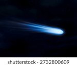 Bright comet in deep space. Beautiful comet tail on a starry background. Observation of a celestial body 3d illustration.