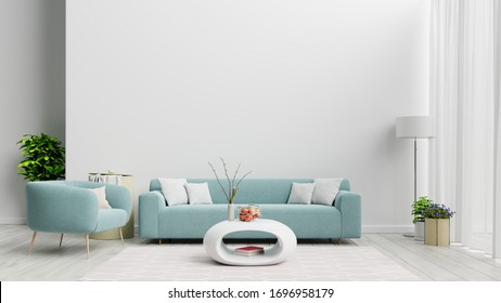 Bright and cozy modern living room interior have sofa and lamp with white wall background,3D rendering