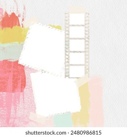 Bright creative scrapbook quick page design. Book, catalog template. Empty frames in tender pastel colors isolated universal