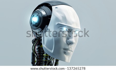Bright cyber man with opened neck system/ Lighting robot