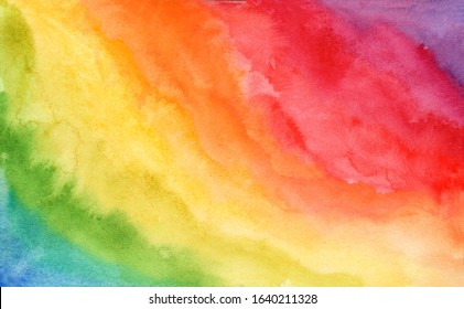Bright diagonal striped rainbow watercolor abstract background. Tender nature hand drawn colorful vibrant watercolour texture for software, ui design, web, apps wallpaper, banner