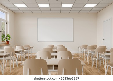 Bright and Empty Classroom Ready for Students