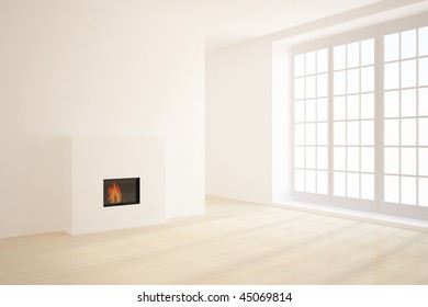 bright empty room with fire - Shutterstock ID 45069814