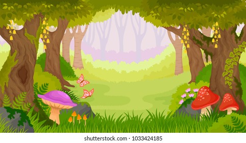 Bright Fairy Tale Forest With Copy Space