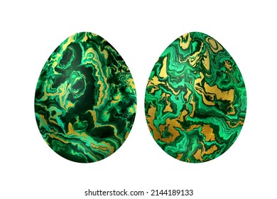 Bright Fantastic Eggs With Gold Malachite Pattern. Easter Clip Art Set