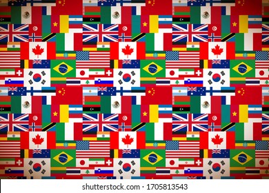 A lot of bright flags of sovereign states wide background