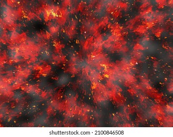 Bright Flash And Flying Particles. 3d Illustration. Explosion Of The Planet, Collision With An Asteroid, Natural Disaster. This Illustration Covers All Of These Topics