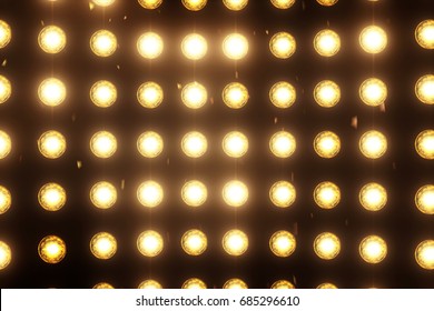 Bright Flood Lights Background With Particles And Glow. Gold Tint. More Color Options Available In My Portfolio.