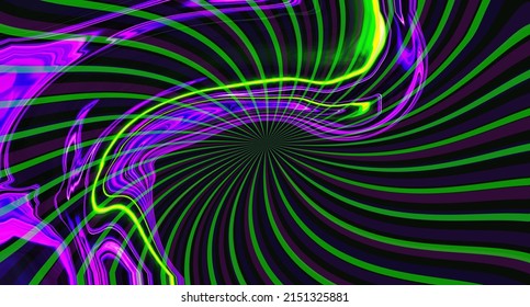 Bright fluid violet, black, neon green textured background. Abstract liquid purple wave. Rays. Art trippy luxury digital screen. Banner. Template. Virtual Augmented reality. NFT card. XR. Metaverse.
