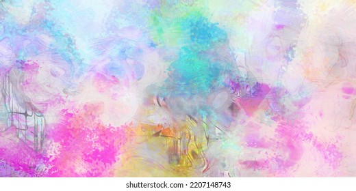 Bright Fresh Colorful Aquarelle Painted Textured Canvas For Hippie Design. Fantasy Line Wallpaper. Funny Vivid Dream Paint Design. Dreamy Green Blue Violet Pink Purple Background. Romantic Paper.	
