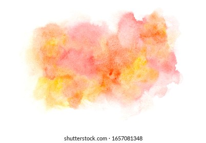 Bright fresh expressive red, pink and orange wet watercolor blob, wash technique. Light colors summer fruits juice concept illustration, abstract watercolour stain for decoration, background