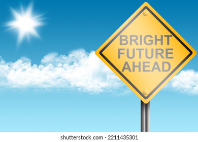 Bright Future Ahead Street Sign With Blue Sky, 3d Rendering