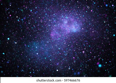 Bright galaxy. Abstract stars on black background. Fantasy fractal texture in blue and pink colors. Digital art. 3D rendering.