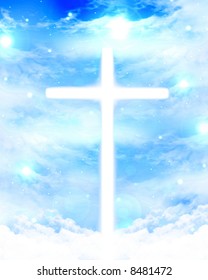 Bright glowing cross in the clouds - Shutterstock ID 8481472