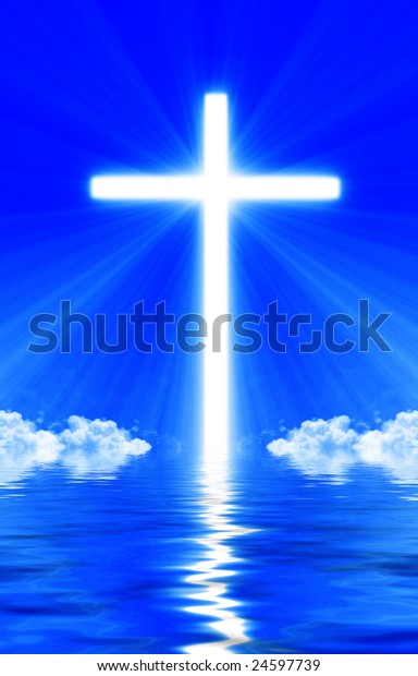 Bright Glowing Cross Clouds Reflected Ocean Stock Illustration 24597739