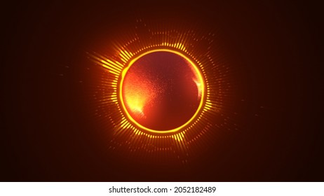 Bright Glowing Yellow, Orange Colored Music, Voice Tone Dynamic Radial, Circular Equalizer. Abstract Particle Motion. Audio Waveform, Floating Dotts. Neon Light. Sound Visualization