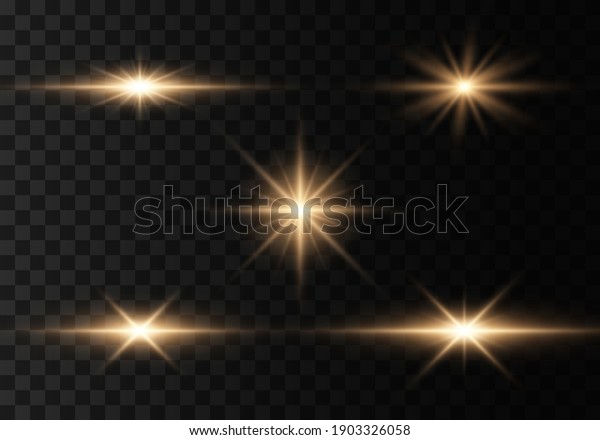 Bright gold flashes and\
glares. Bright rays of light. Abstract golden lights isolated \
Glowing lines. Set of flashes, Lights and Sparkles on a transparent\
background. 