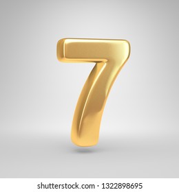 Bright Gold Number 7. 3D Render Shiny Golden Font Isolated On White Background