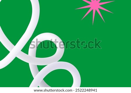 Bright green background, 3D squiggle design. Abstract colorful background. Abstract colorful cute wallpaper. Bold shapes and lines background. Colorful wallpaper with squiggle line.