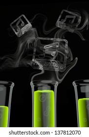 Bright Green  Experimental Laboratory 3d Graphic With Scientific Music Download Symbol Formed By Smoke