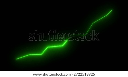 A bright green glowing angular line graph on a dark background indicating upward progress Clear details and vibrant colors enhance visual appeal.