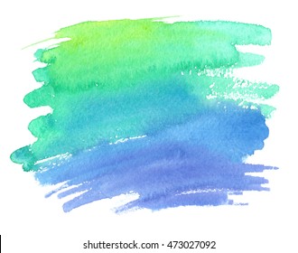 Bright Green To Purple Gradient Painted In Watercolor On White Isolated Background