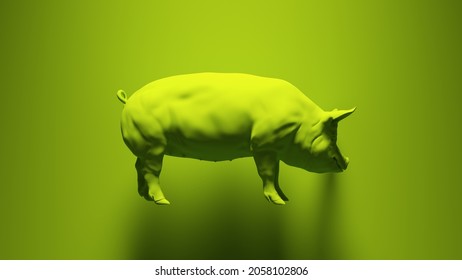 Bright Green Vibrant Pig Intelligent Animal 3d Illustration Render