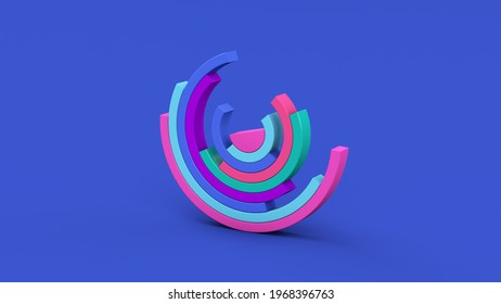 Bright Half Circle Shapes. Blue Background. Abstract Illustration, 3d Render.