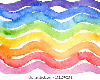 Bright Horizontal Wavy Rainbow Colors Watercolor Stock Illustration ...