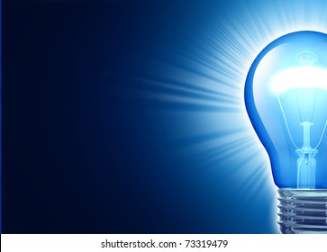 Bright Idea Represented By A Glowing Blue Lightbulb Symbol Of Creativity.