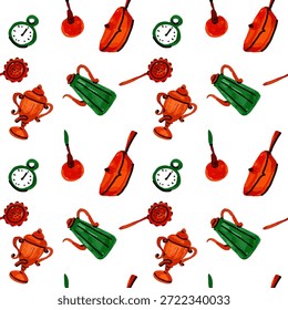 Bright kitchen tools and cherry pattern for cafe apron and accessories