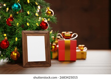 Bright light-string frame with presents highlighting your headline.
