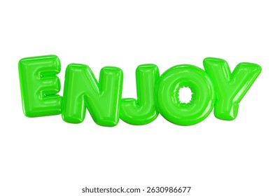 Bright lime-colored 3D Enjoy text with a glossy balloon effect. Cheerful and playful.