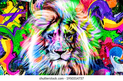 Bright Lion Head Creative Rainbow Stock Illustration 1950314737 ...