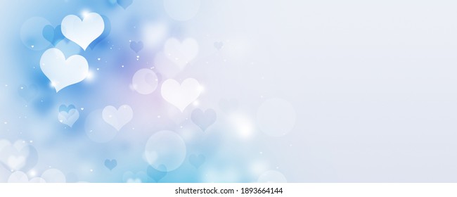 Bright Lovely Valentine Heart Shapes Blue Wide Holiday Banner