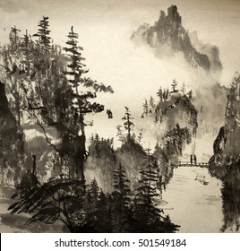 bright and misty landscape in the Chinese mountains