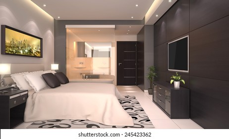 bright modern interior of hotel room or condominium 