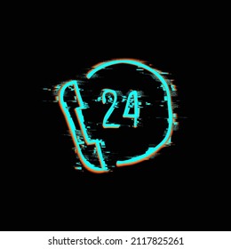 Bright Neon Glowing Symbol With Distortion.
Order By Phone, Hand-drawn With A Jagged Line On A Black Background. Screen Color Noise. Glitch Icon.