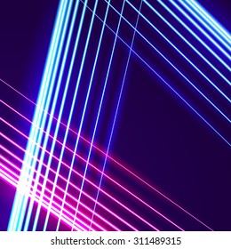 Bright neon lines background with 80s style and chrome letters